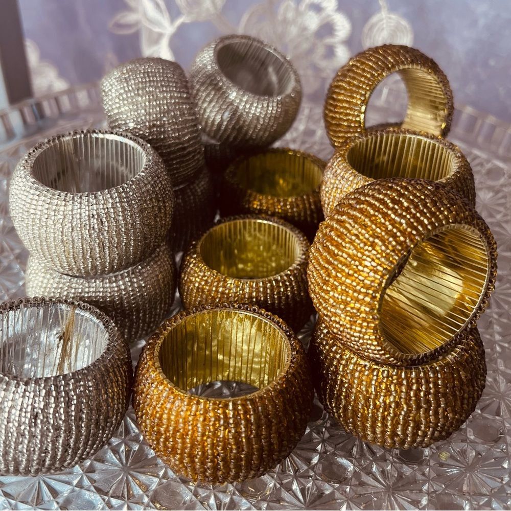 Z Gallerie Silver and Gold Beaded Napkin Holder